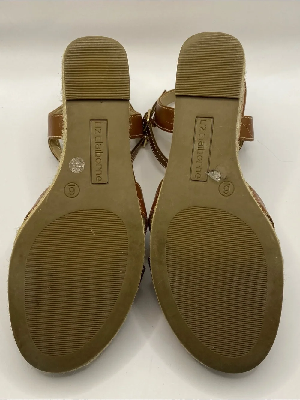 Liz Claiborne Majorca Brown Leather Espadrille Wedge Sandal Womens 6 Memory Foam